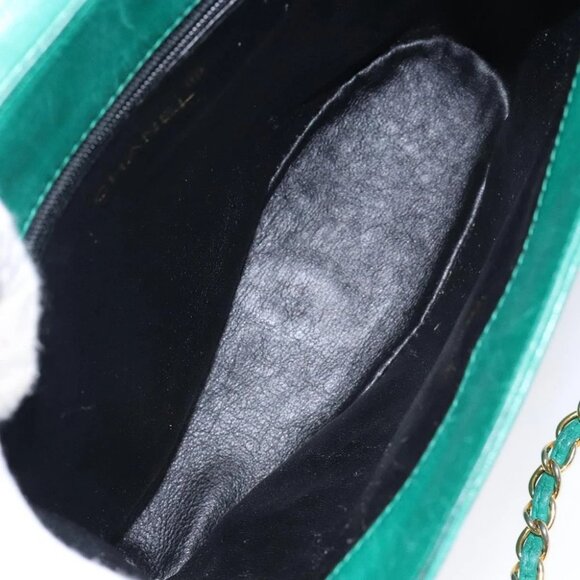 CHANEL Chain Hand Bag Lamb Skin Green Gold CC - Picture 13 of 15